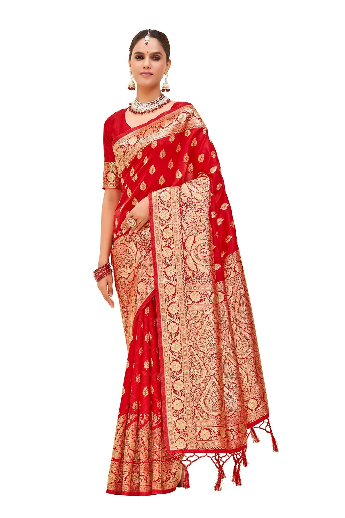 Venetian Red Banarasi Art Silk Woven Saree