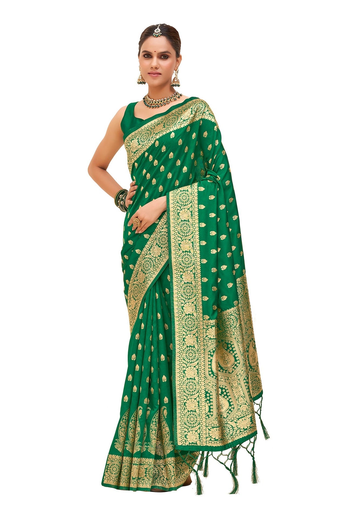 Teal Green Banarasi Art Silk Woven Saree