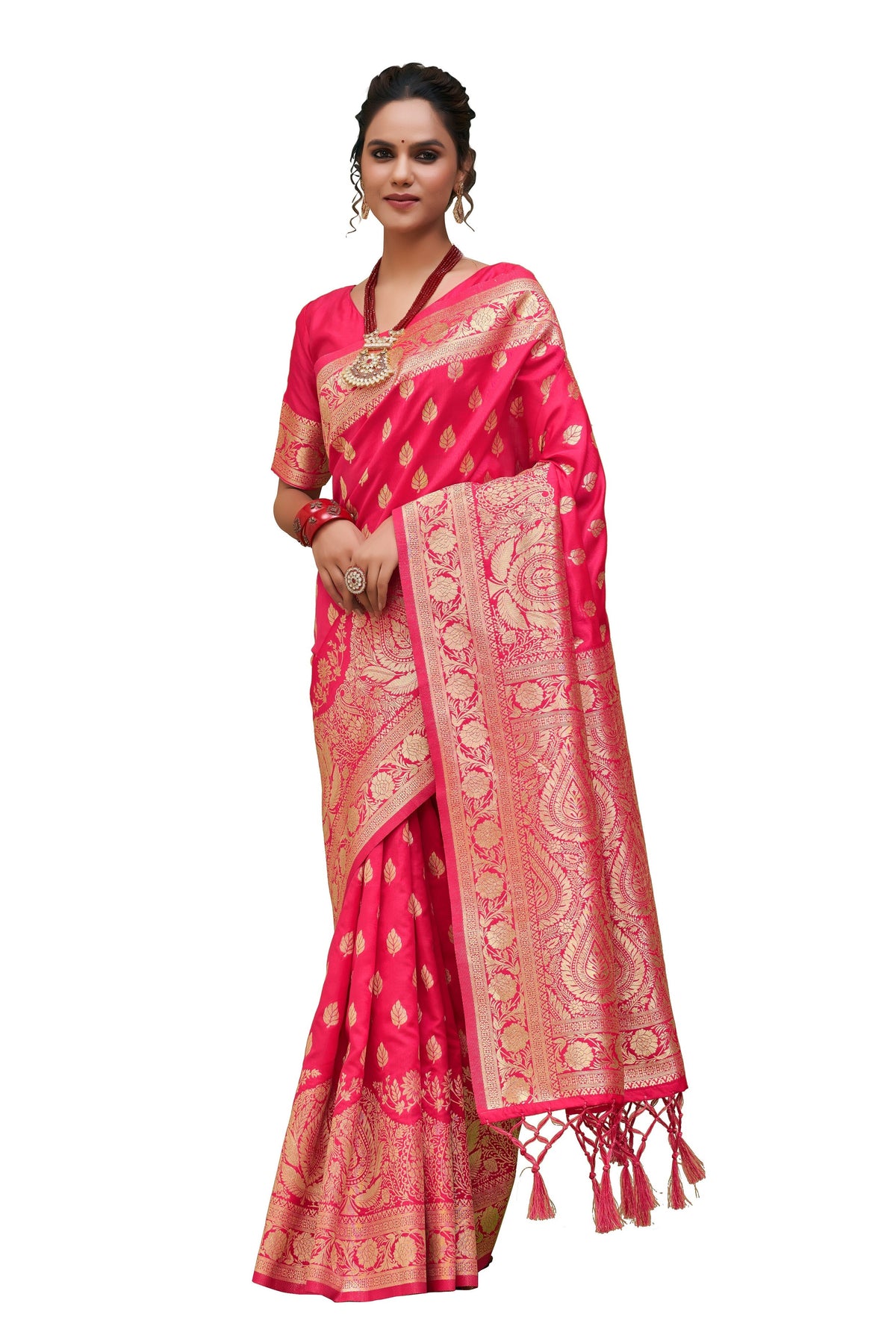 Cerise Pink Banarasi Art Silk Woven Saree