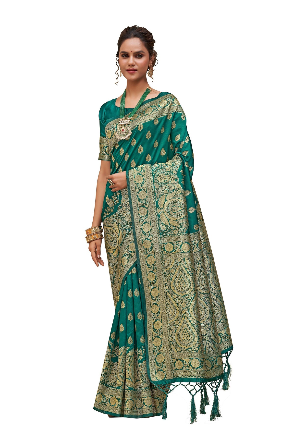 Teal Green Banarasi Art Silk Woven Saree