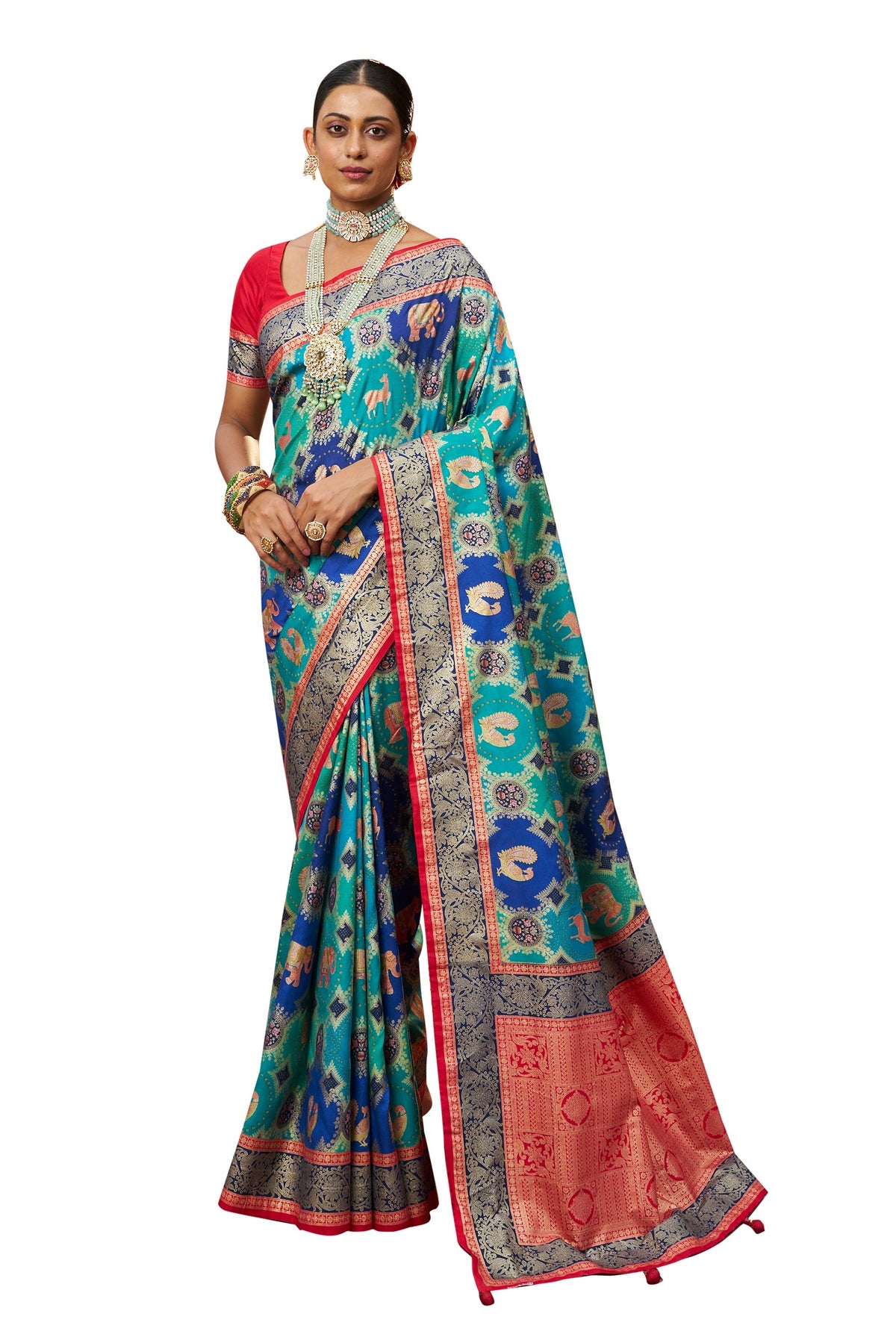 Teal Blue Cotton Silk Woven Saree