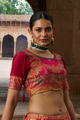 Pinkish Red Readymade Indian Cotton Silk Lehenga Choli Set for Women With Designer Blouse and Dupatta For Wedding