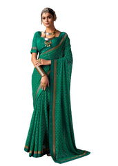 Sea Green Chiffon Paisley Print Saree