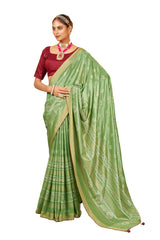 Dull Green Cotton Silk Bandhani Print Saree