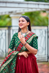 Wine Red Readymade Indian Cotton Silk Lehenga Choli Set for Women With Designer Blouse and Dupatta For Wedding