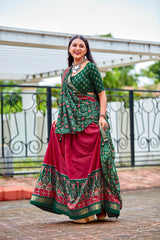 Bright Maroon Readymade Indian Cotton Silk Lehenga Choli Set for Women With Designer Blouse and Dupatta For Wedding