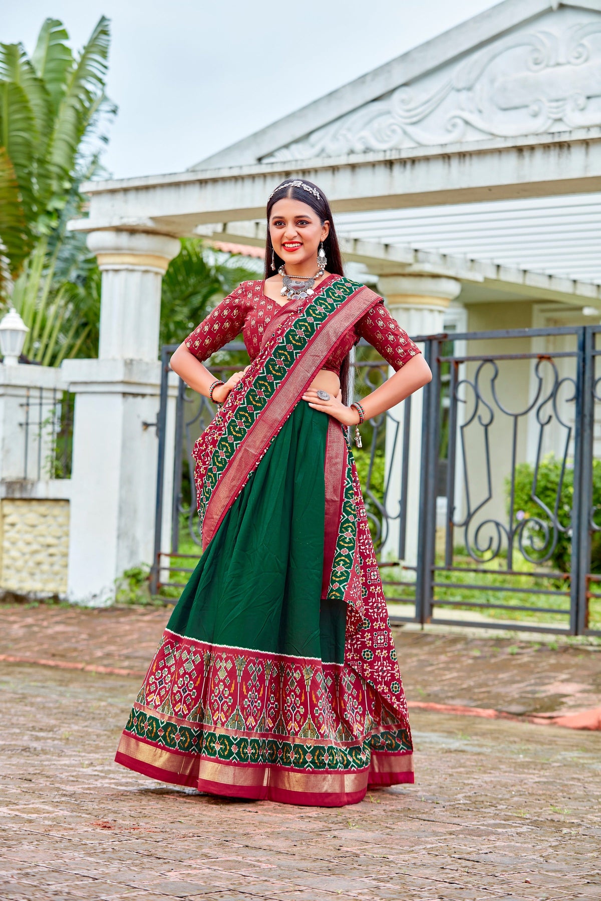 Dark Green Readymade Indian Cotton Silk Lehenga Choli Set for Women With Designer Blouse and Dupatta For Wedding