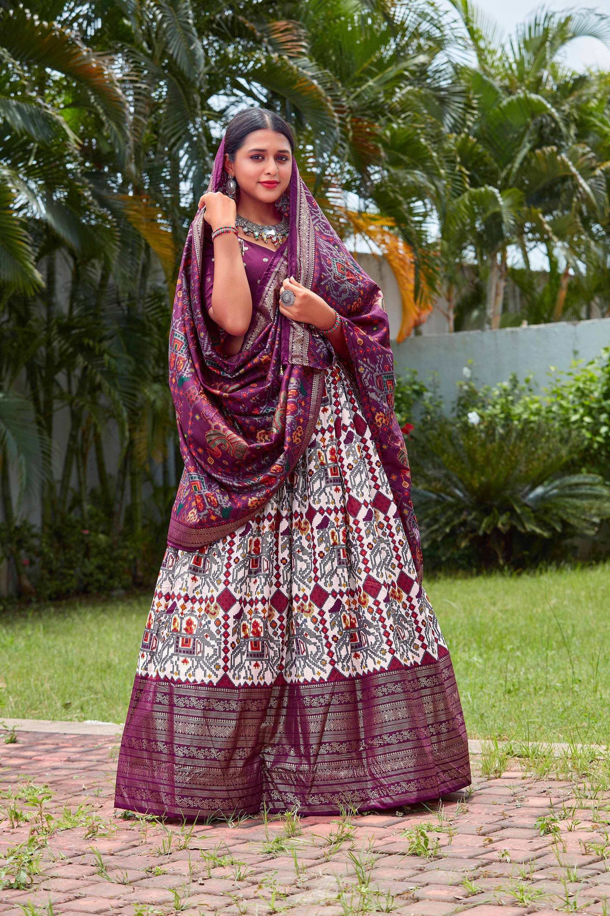 White Readymade Indian Cotton Silk Lehenga Choli Set for Women With Designer Blouse and Dupatta For Wedding