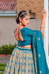 Grey Readymade Indian Cotton Silk Lehenga Choli Set for Women With Designer Blouse and Dupatta For Wedding