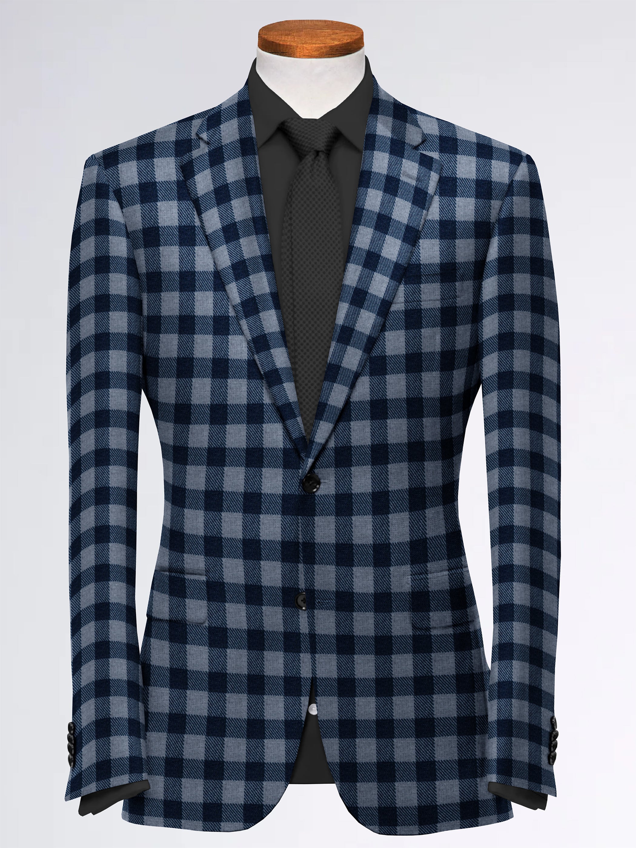 Navy Blue Men's Two Button Dress Party Checks Print Suit Jacket Notched Lapel Slim Fit Stylish Blazer