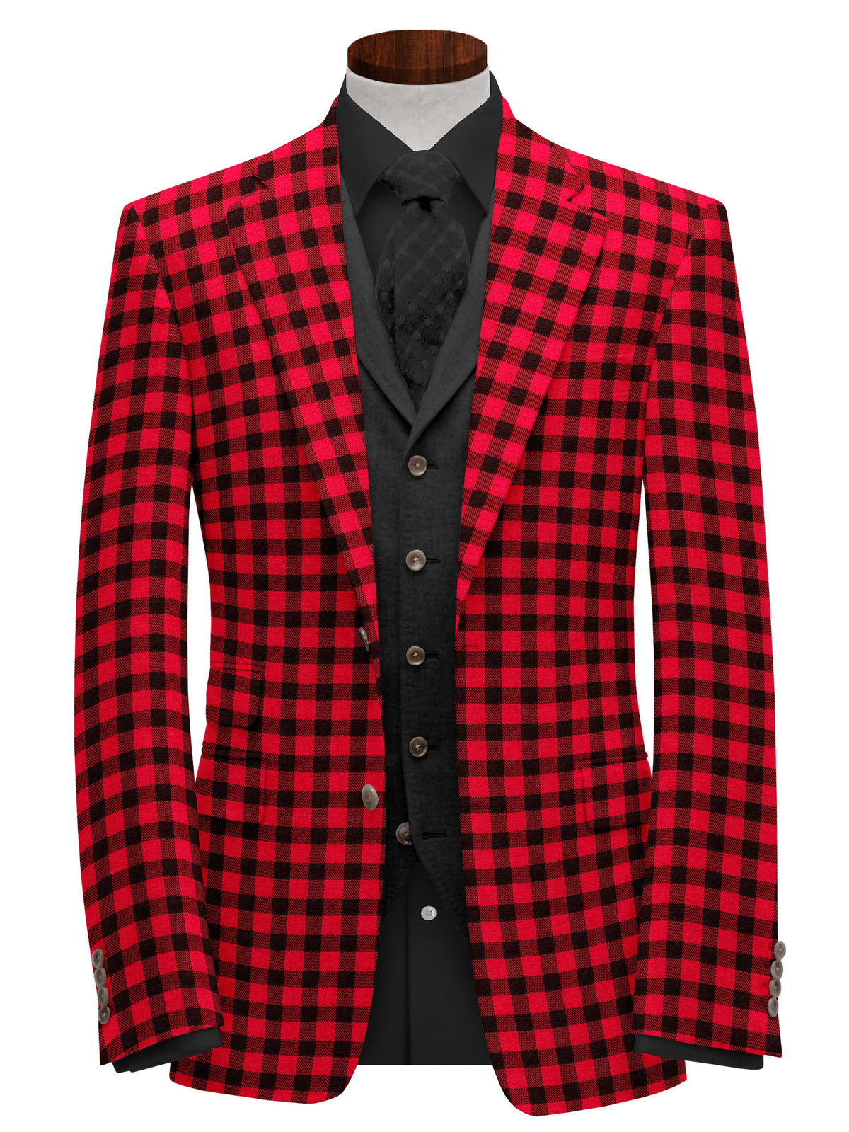 Red Men's Two Button Dress Party Checks Print Suit Jacket Notched Lapel Slim Fit Stylish Blazer