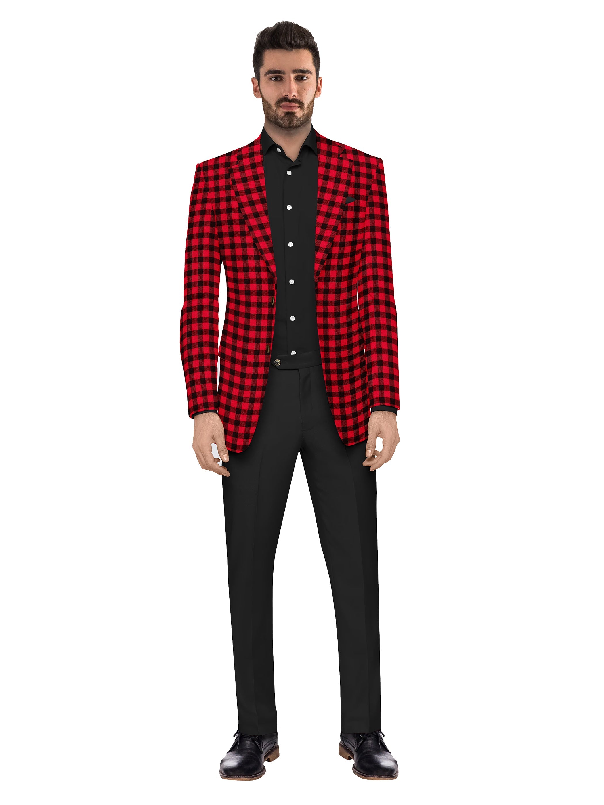 Red Men's Two Button Dress Party Checks Print Suit Jacket Notched Lapel Slim Fit Stylish Blazer