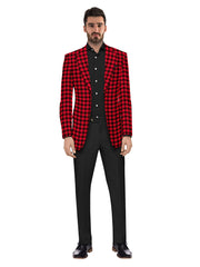 Red Men's Two Button Dress Party Checks Print Suit Jacket Notched Lapel Slim Fit Stylish Blazer