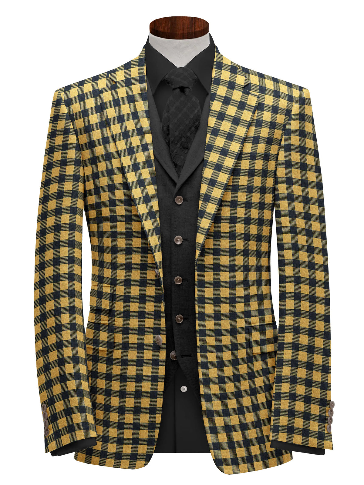 Yellow Men's Two Button Dress Party Checks Print Suit Jacket Notched Lapel Slim Fit Stylish Blazer