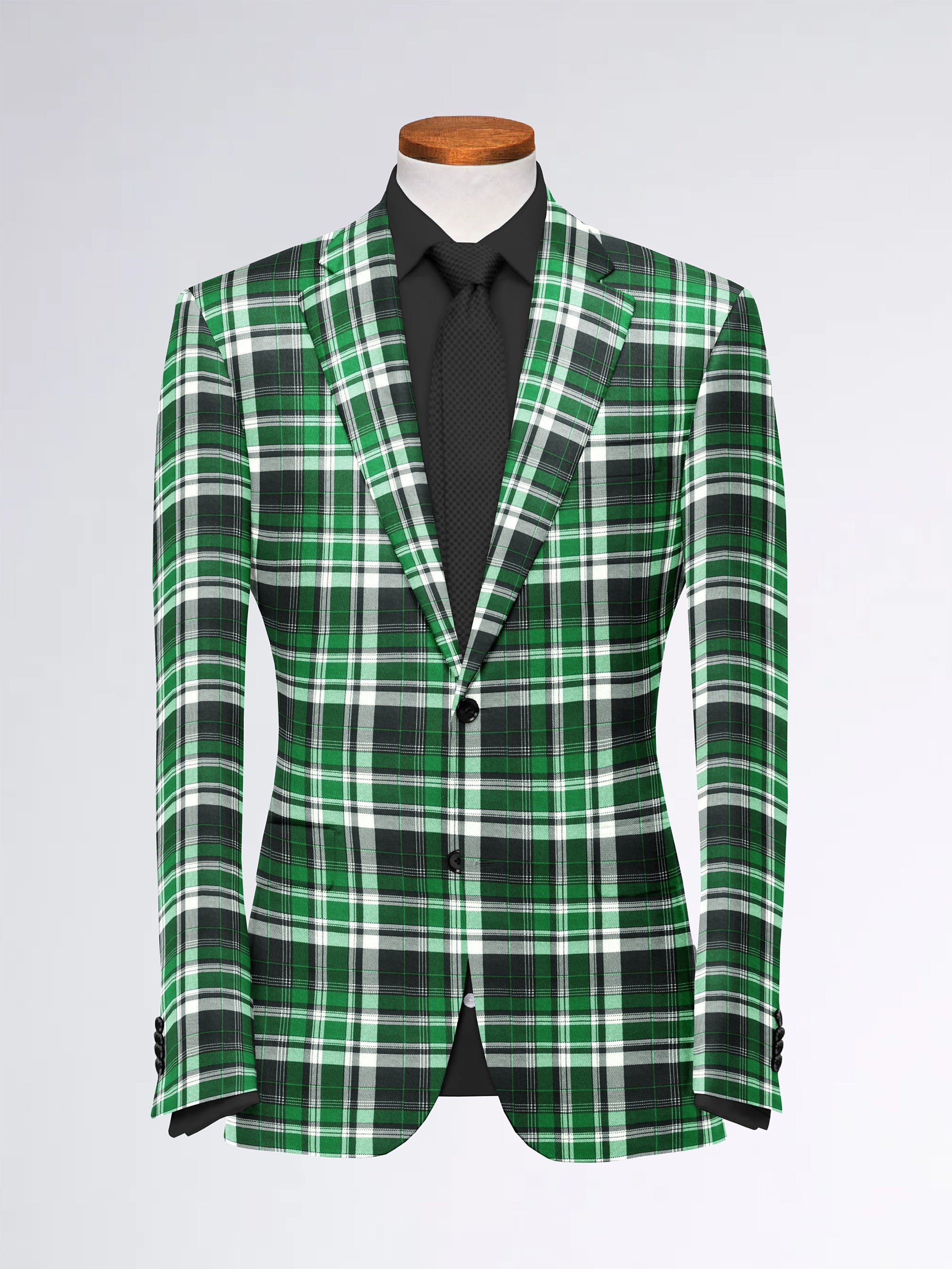 Green Men's Two Button Dress Party Checks Print Suit Jacket Notched Lapel Slim Fit Stylish Blazer