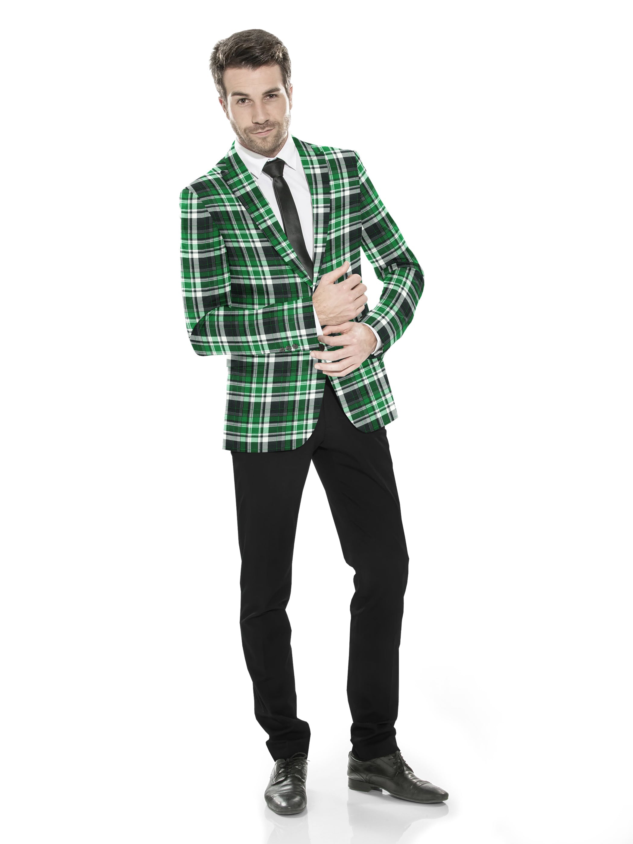 Green Men's Two Button Dress Party Checks Print Suit Jacket Notched Lapel Slim Fit Stylish Blazer