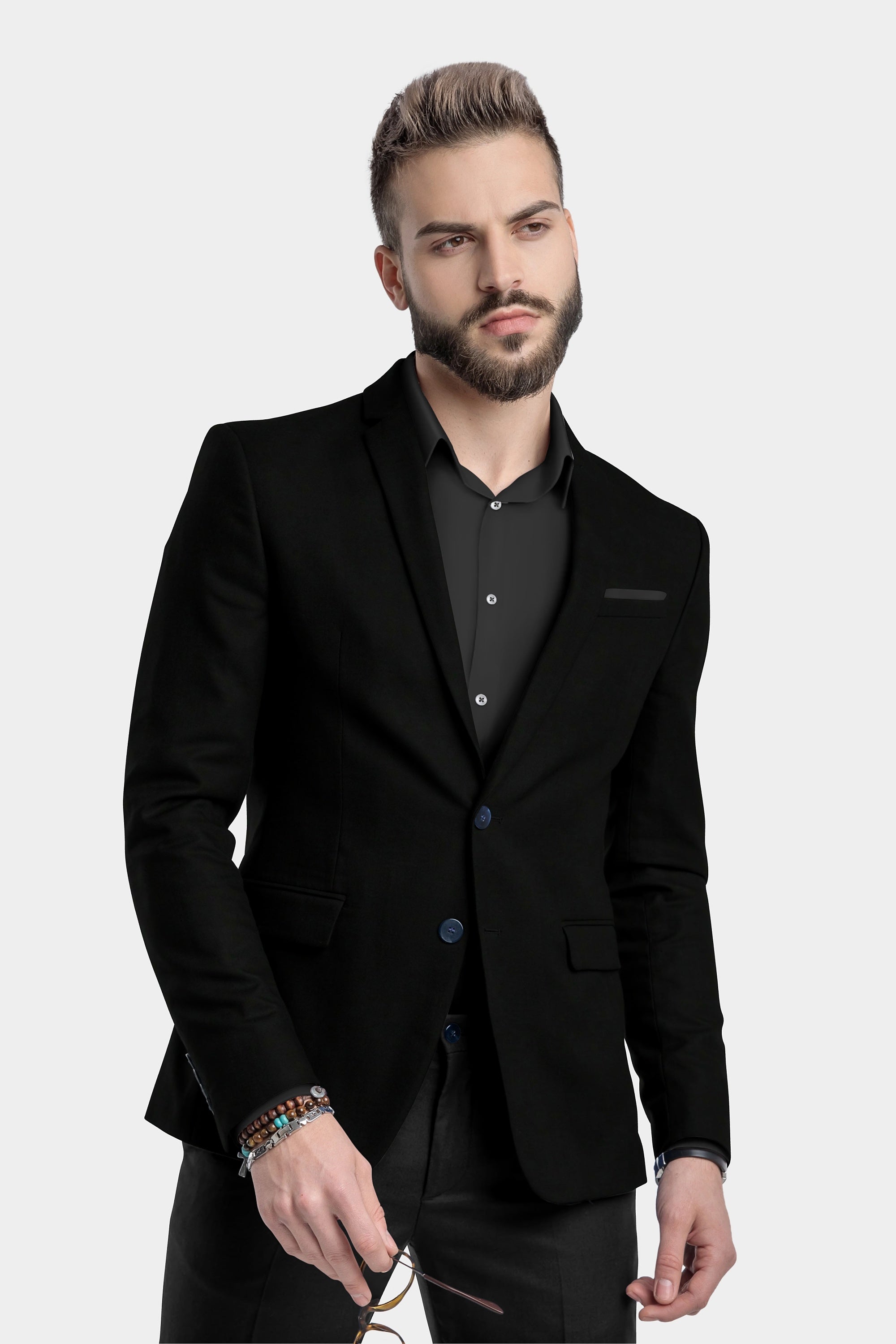 Black Men's Two Button Dress Party Solid Suit Jacket Notched Lapel Slim Fit Stylish Blazer