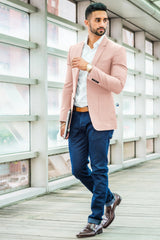 Light Pink Men's Two Button Dress Party Solid Suit Jacket Notched Lapel Slim Fit Stylish Blazer