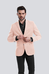 Light Pink Men's Two Button Dress Party Solid Suit Jacket Notched Lapel Slim Fit Stylish Blazer