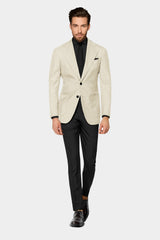 Cream Men's Two Button Dress Party Solid Suit Jacket Notched Lapel Slim Fit Stylish Blazer