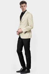 Cream Men's Two Button Dress Party Solid Suit Jacket Notched Lapel Slim Fit Stylish Blazer