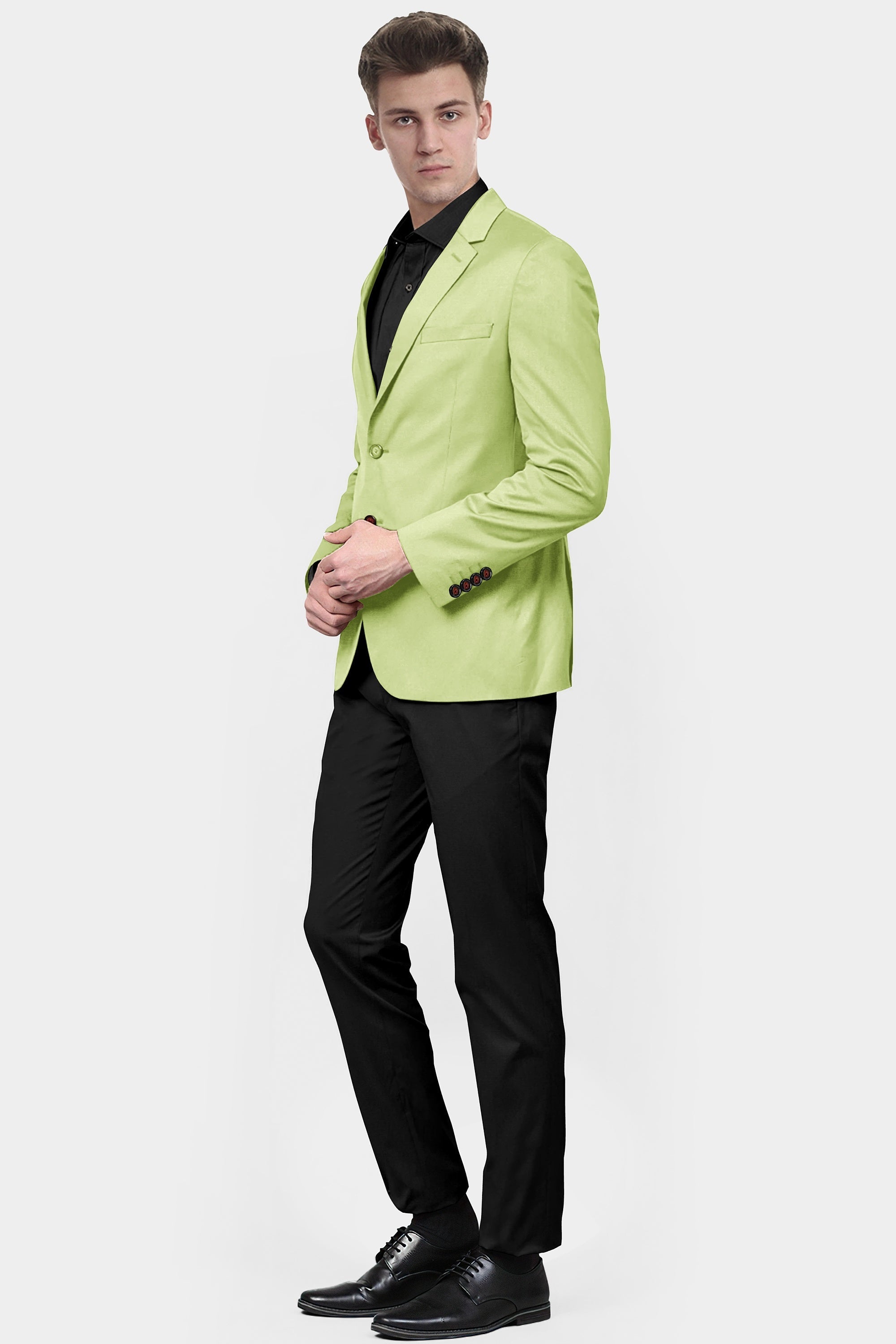 Pastel Green Men's Two Button Dress Party Solid Suit Jacket Notched Lapel Slim Fit Stylish Blazer