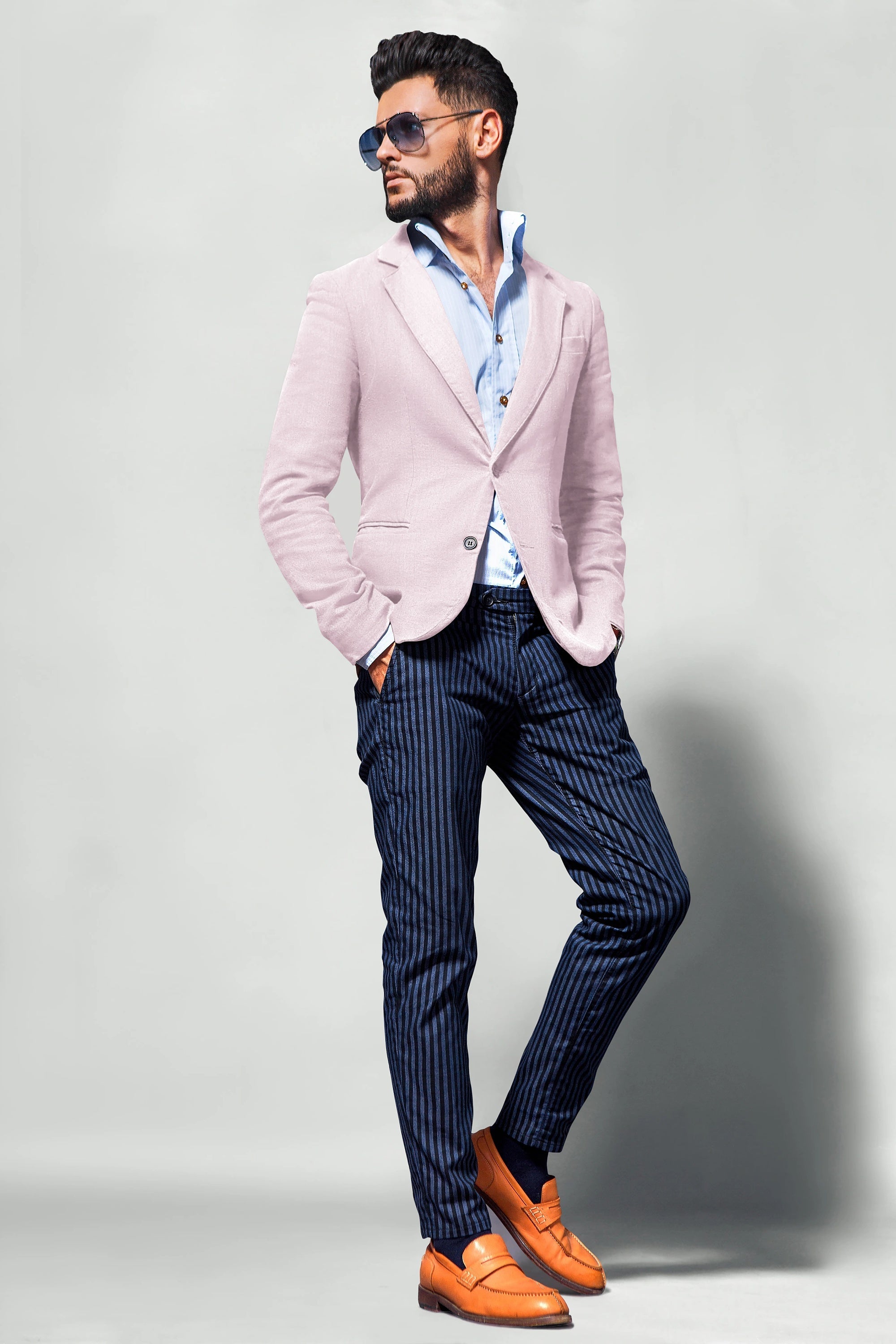 Light Pink Men's Two Button Dress Party Solid Suit Jacket Notched Lapel Slim Fit Stylish Blazer