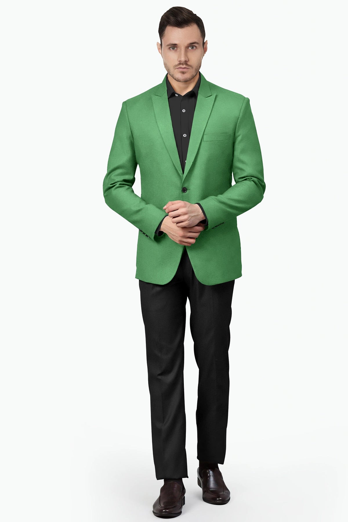 Green Men's Two Button Dress Party Solid Suit Jacket Notched Lapel Slim Fit Stylish Blazer