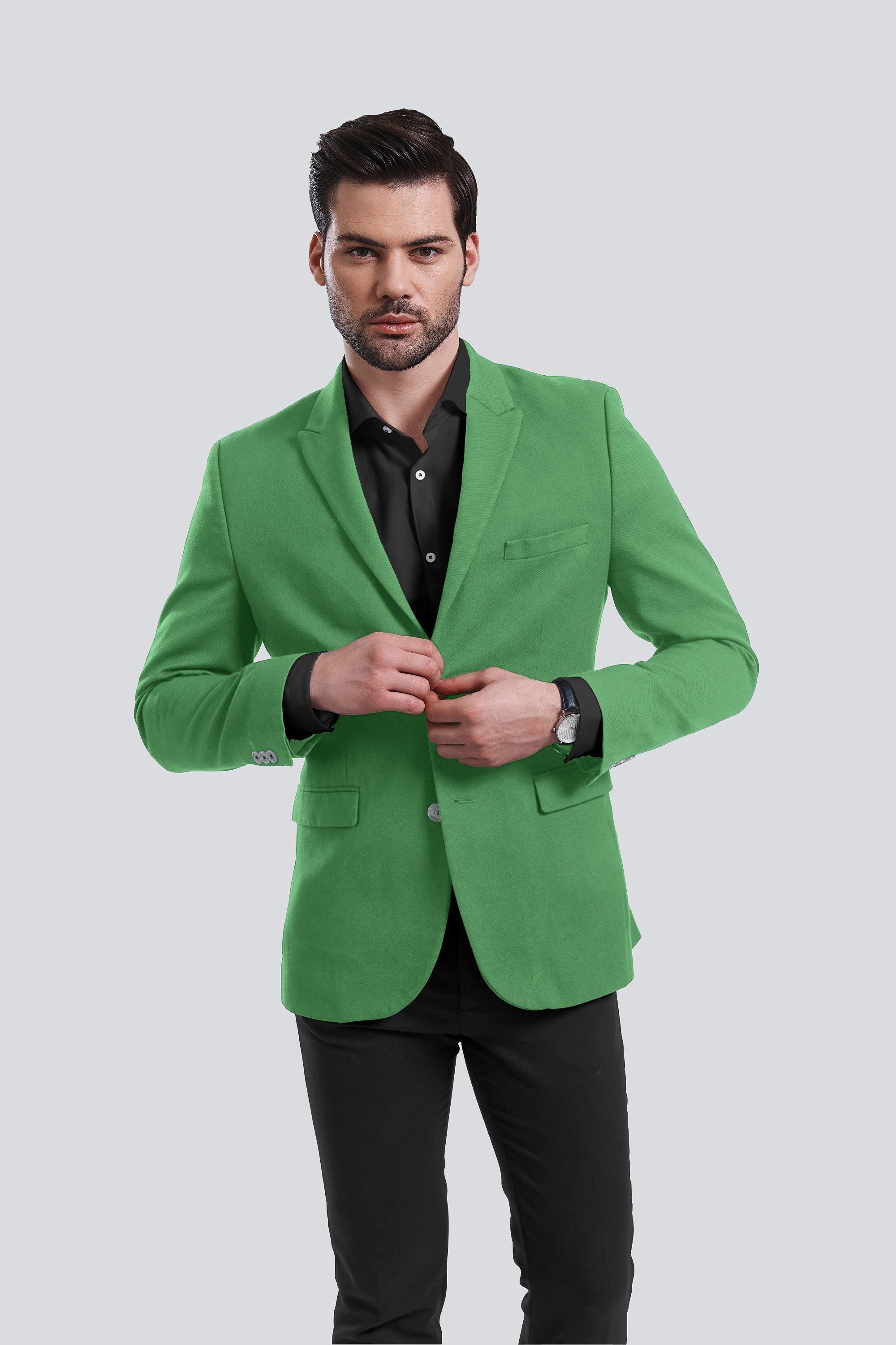 Green Men's Two Button Dress Party Solid Suit Jacket Notched Lapel Slim Fit Stylish Blazer