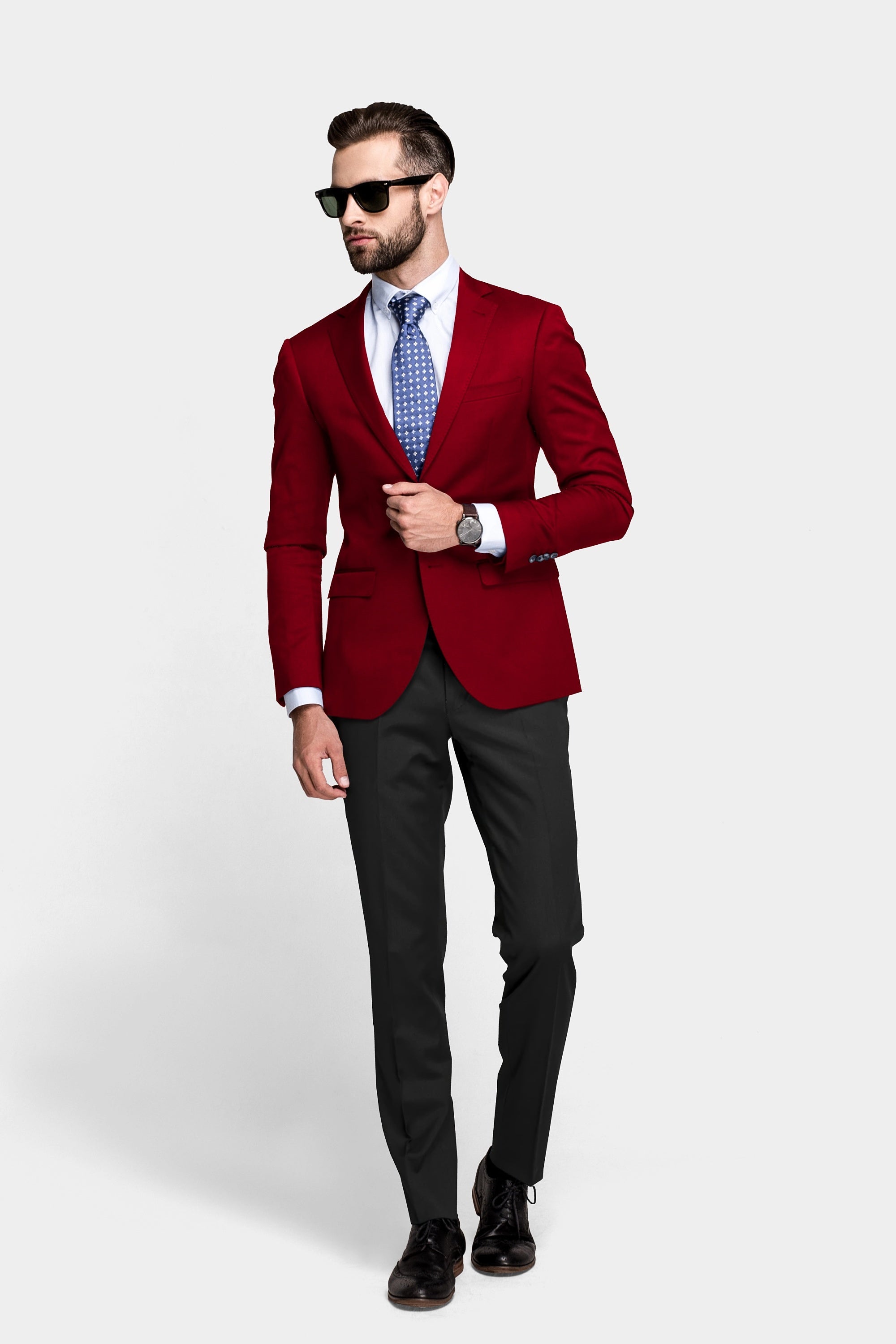 Maroon Men's Two Button Dress Party Solid Suit Jacket Notched Lapel Slim Fit Stylish Blazer