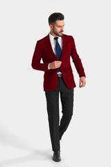 Maroon Men's Two Button Dress Party Solid Suit Jacket Notched Lapel Slim Fit Stylish Blazer