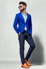 Blue Men's Two Button Dress Party Solid Suit Jacket Notched Lapel Slim Fit Stylish Blazer