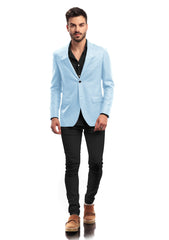 Sky Blue Men's Two Button Dress Party Solid Suit Jacket Notched Lapel Slim Fit Stylish Blazer