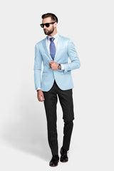 Sky Blue Men's Two Button Dress Party Solid Suit Jacket Notched Lapel Slim Fit Stylish Blazer