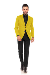 Yellow Men's Two Button Dress Party Solid Suit Jacket Notched Lapel Slim Fit Stylish Blazer