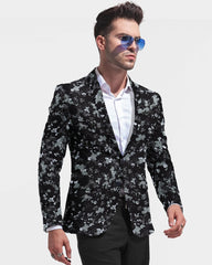 Black Men's Two Button Dress Party Floral Print Suit Jacket Notched Lapel Slim Fit Stylish Blazer