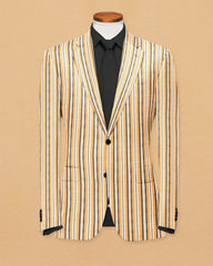 Yellow Men's Two Button Dress Party Stripe Print Suit Jacket Notched Lapel Slim Fit Stylish Blazer