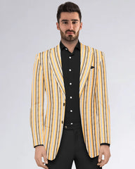 Yellow Men's Two Button Dress Party Stripe Print Suit Jacket Notched Lapel Slim Fit Stylish Blazer