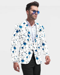 White Men's Two Button Dress Party Floral Print Suit Jacket Notched Lapel Slim Fit Stylish Blazer