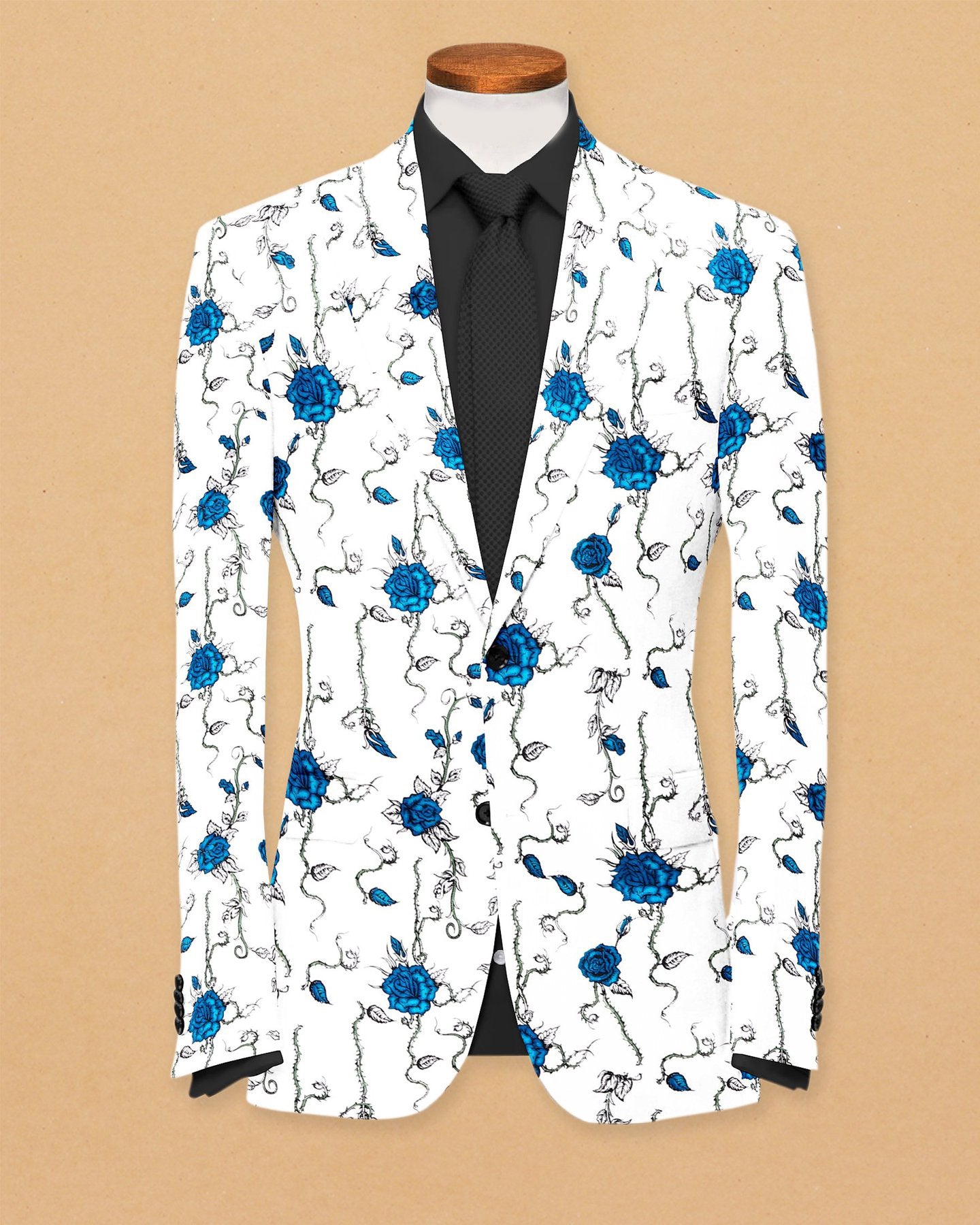 White Men's Two Button Dress Party Floral Print Suit Jacket Notched Lapel Slim Fit Stylish Blazer