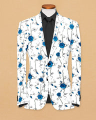 White Men's Two Button Dress Party Floral Print Suit Jacket Notched Lapel Slim Fit Stylish Blazer