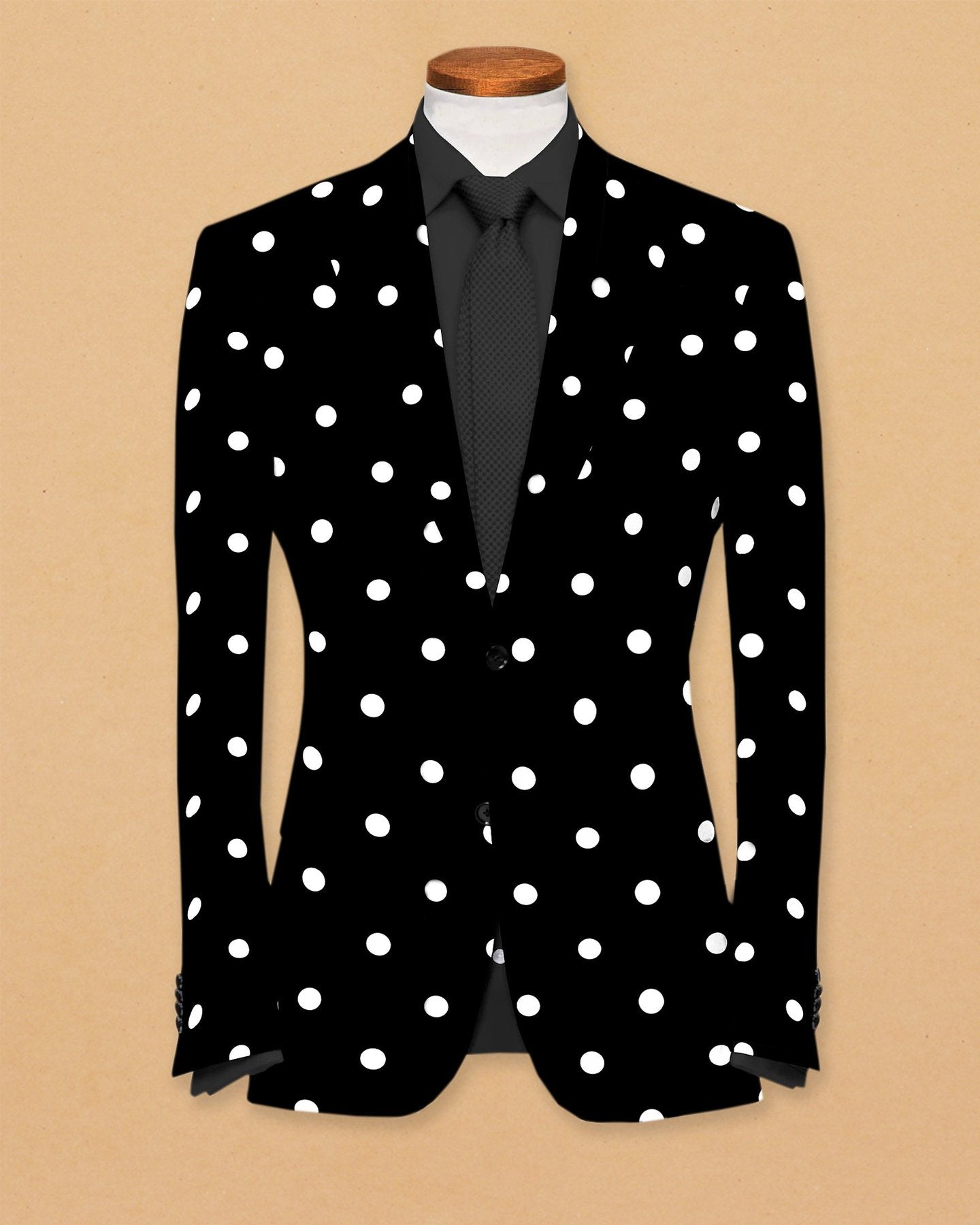 Black Men's Two Button Dress Party Polka Dot Print Suit Jacket Notched Lapel Slim Fit Stylish Blazer