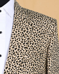 Cream Men's Two Button Dress Party Leopard Print Suit Jacket Notched Lapel Slim Fit Stylish Blazer