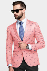 Peach Men's Two Button Dress Party Elephant Print Suit Jacket Notched Lapel Slim Fit Stylish Blazer