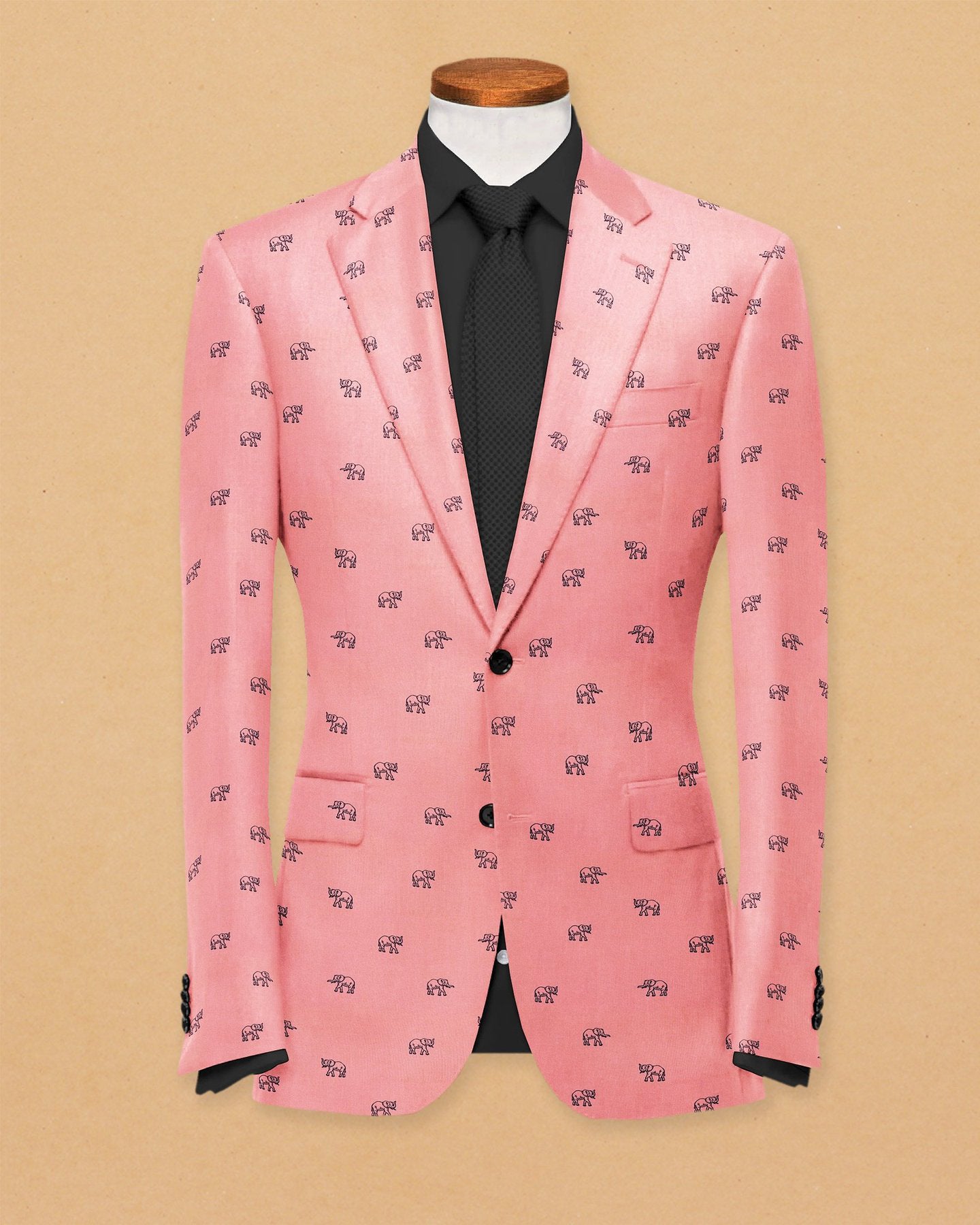 Peach Men's Two Button Dress Party Elephant Print Suit Jacket Notched Lapel Slim Fit Stylish Blazer