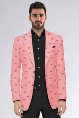 Peach Men's Two Button Dress Party Elephant Print Suit Jacket Notched Lapel Slim Fit Stylish Blazer