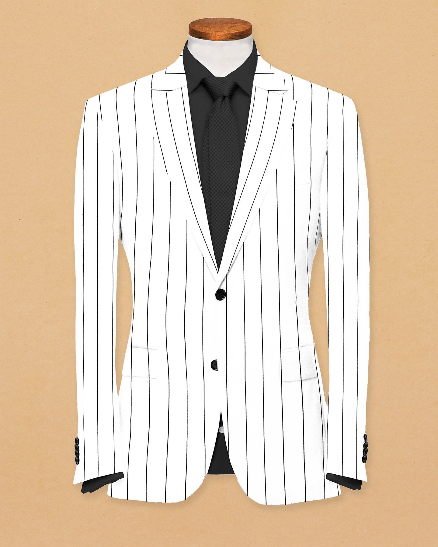 White Men's Two Button Dress Party Stripe Print Suit Jacket Notched Lapel Slim Fit Stylish Blazer