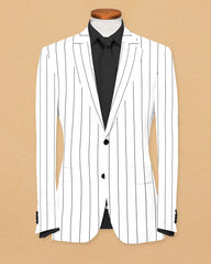 White Men's Two Button Dress Party Stripe Print Suit Jacket Notched Lapel Slim Fit Stylish Blazer