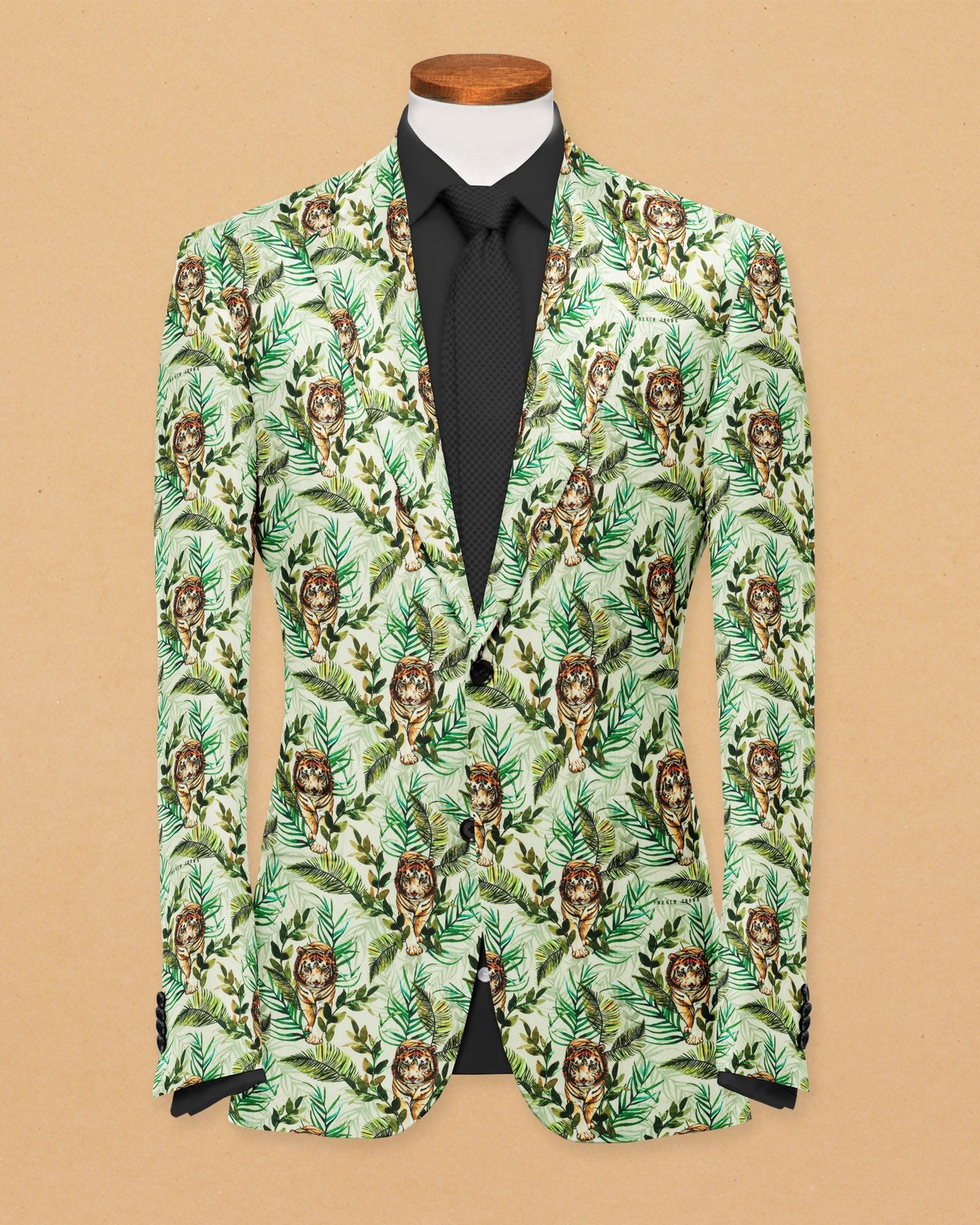 Green Men's Two Button Dress Party Leaf Print Suit Jacket Notched Lapel Slim Fit Stylish Blazer