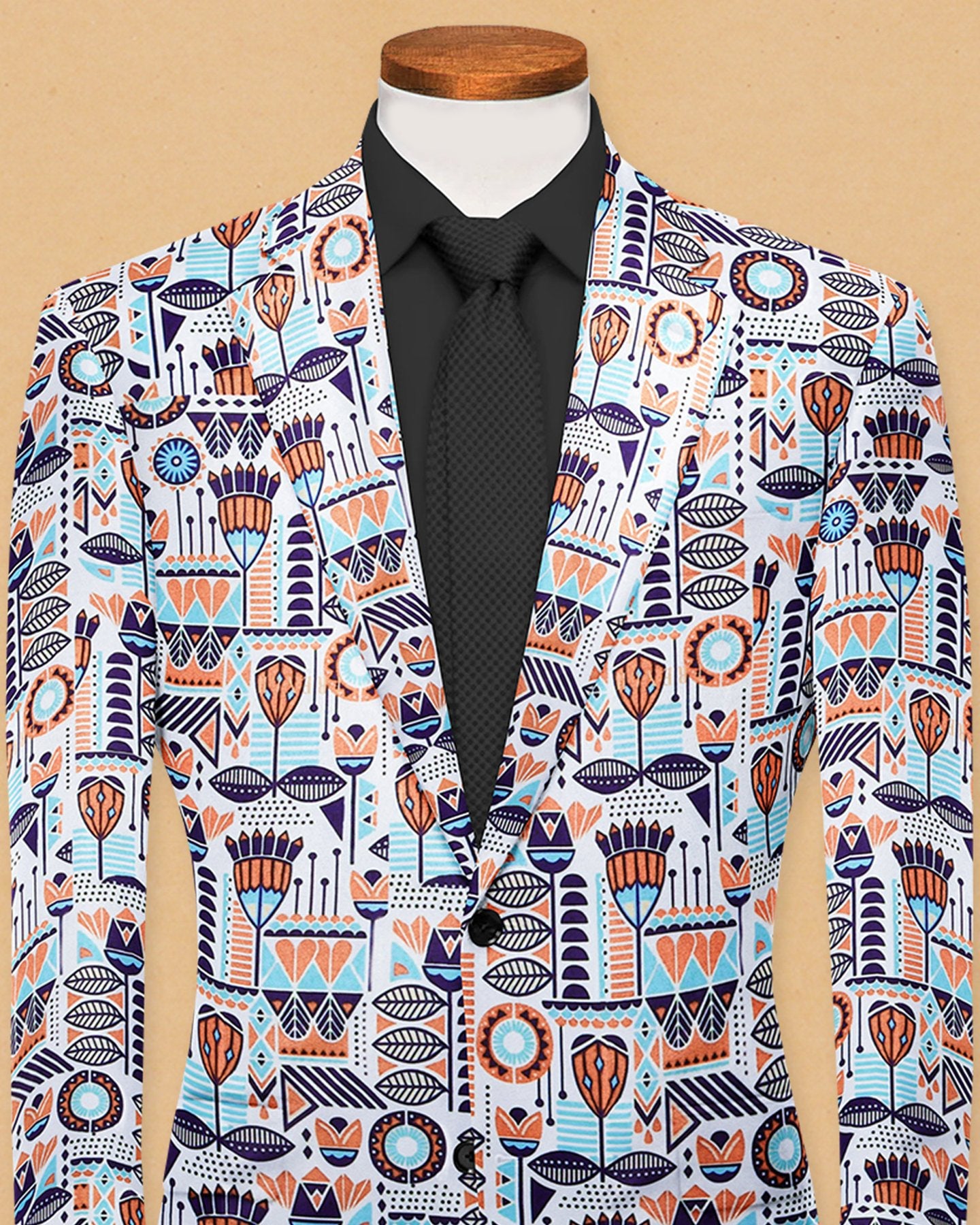 Multi Men's Two Button Dress Party Ikkat Print Suit Jacket Notched Lapel Slim Fit Stylish Blazer